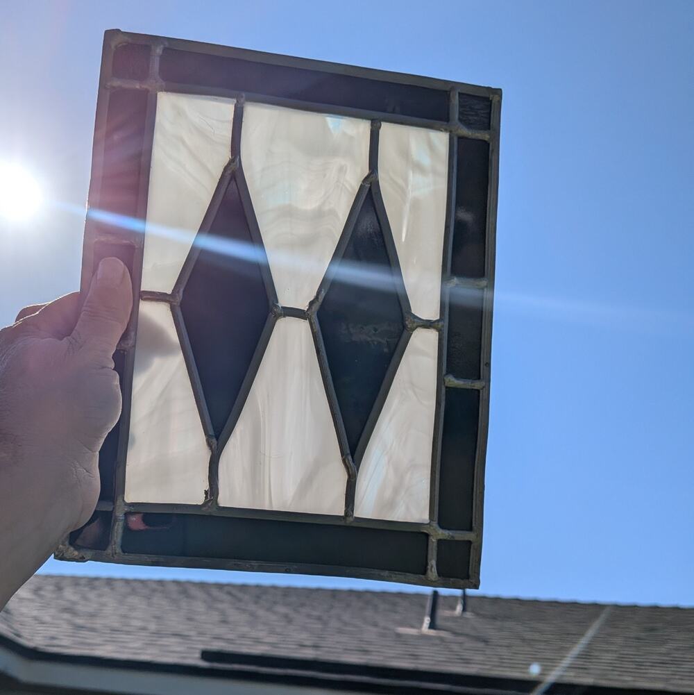 Vintage Geometric Stained Glass Suncatcher Panel Slag Glass Diamonds 7x10 Black